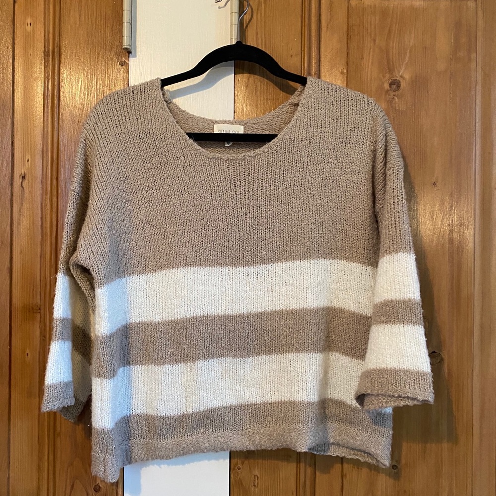 3/4 sleeve striped sweater